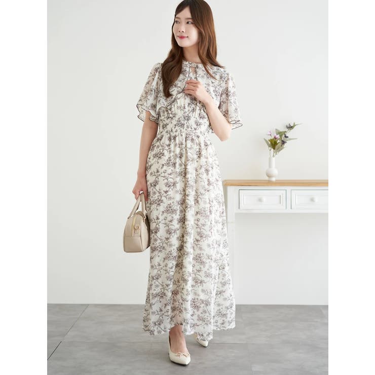 花柄シフォンケープワンピース[品番：PLMW0014678]｜LUDIC PARK