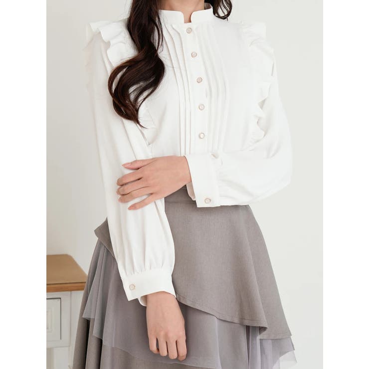 口コミ サイト 商品 ピンタックフリルブラウス(無地/花柄)[品番：PLMW0013481 トップス