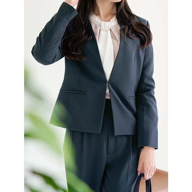 紺 | 【Wクロス】ノーカラージャケット（セットアップ可） | LUDIC PARK