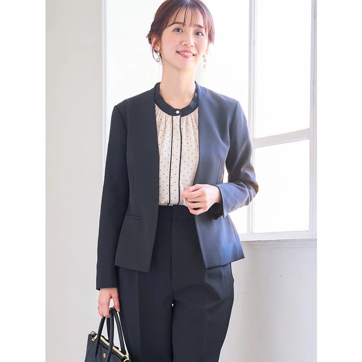 黒 | 【Wクロス】ノーカラージャケット（セットアップ可） | LUDIC PARK