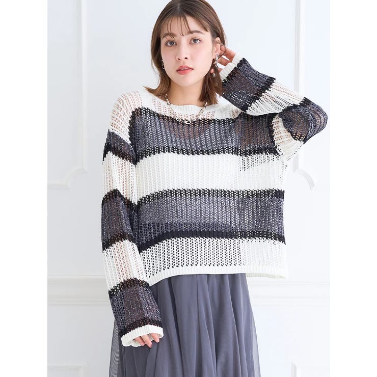 メッシュラメボーダーニットトップス[品番：PLMW0013856]｜LUDIC