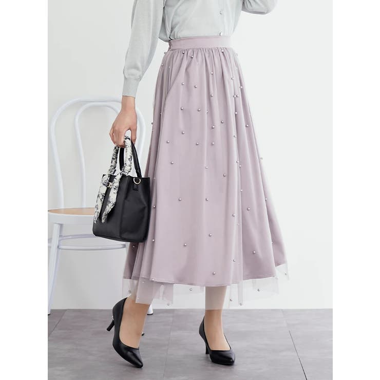 ピンク | パール付きチュールロングスカート | LUDIC PARK