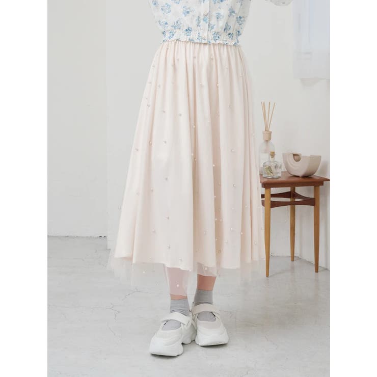 アイボリー | パール付きチュールロングスカート | LUDIC PARK