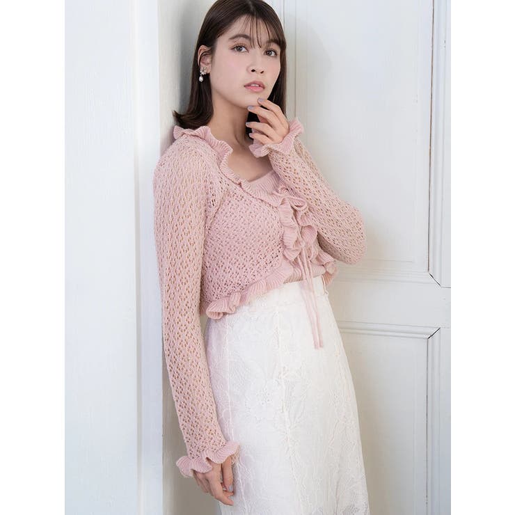 【セット商品】【全3色】キャミソール×ボレロセット　アイボリー ピンク ブラック【bolero-0320btop】( lam )(240325) SET]透かし編みボレロ×キャミソール[品番：PLMW0013833]｜LUDIC