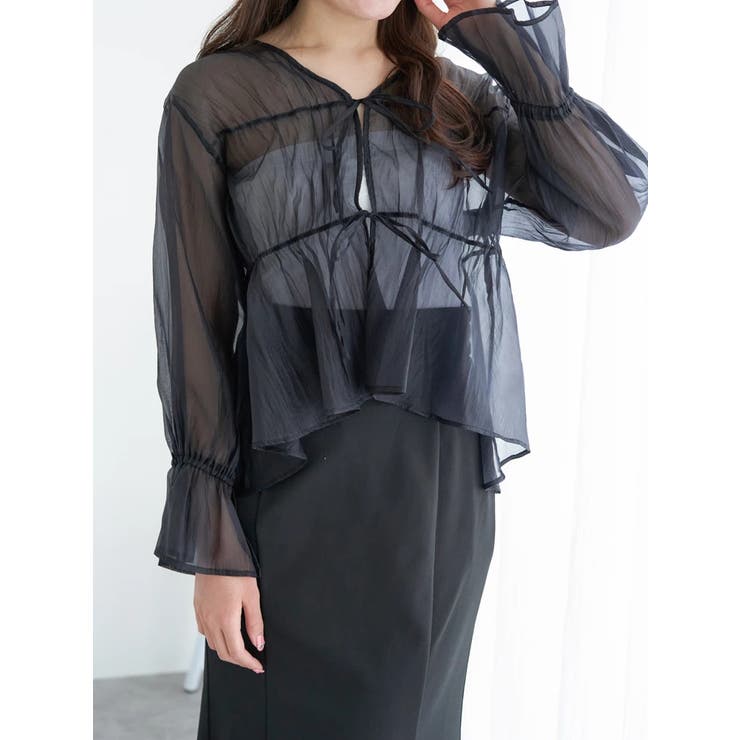 黒 | シャーリングリボンブラウス | LUDIC PARK