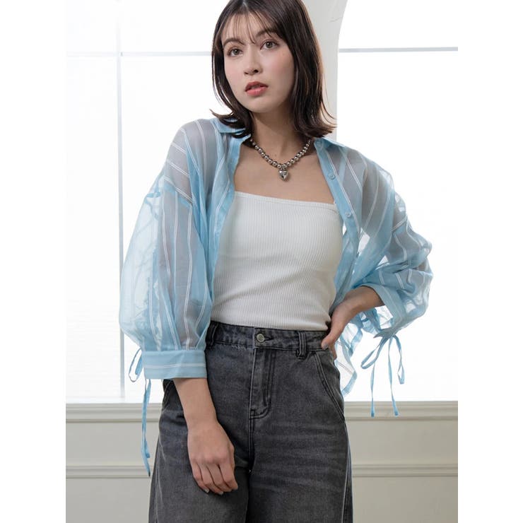 袖ドロストストライプショート丈シャツ | LUDIC PARK | 詳細画像2 