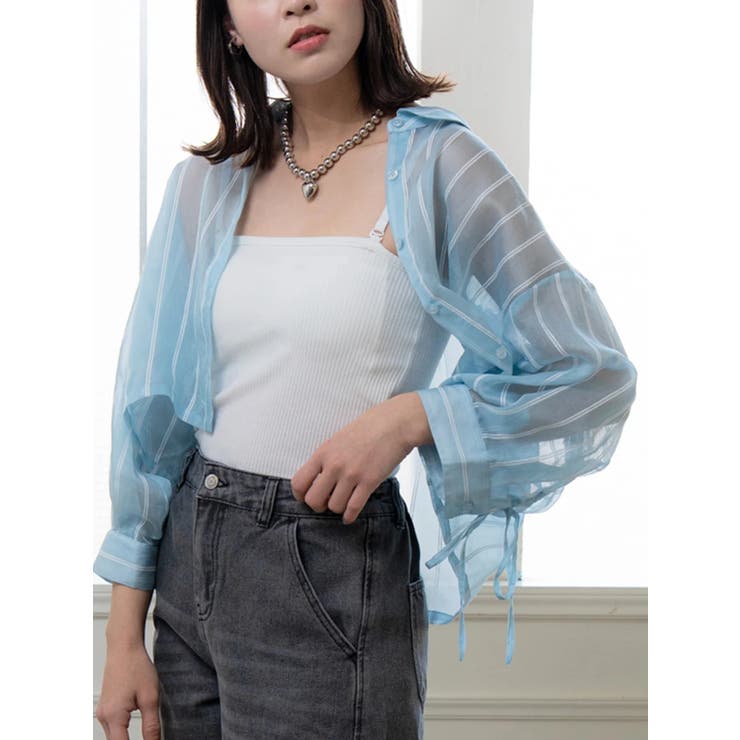 袖ドロストストライプショート丈シャツ | LUDIC PARK | 詳細画像4 