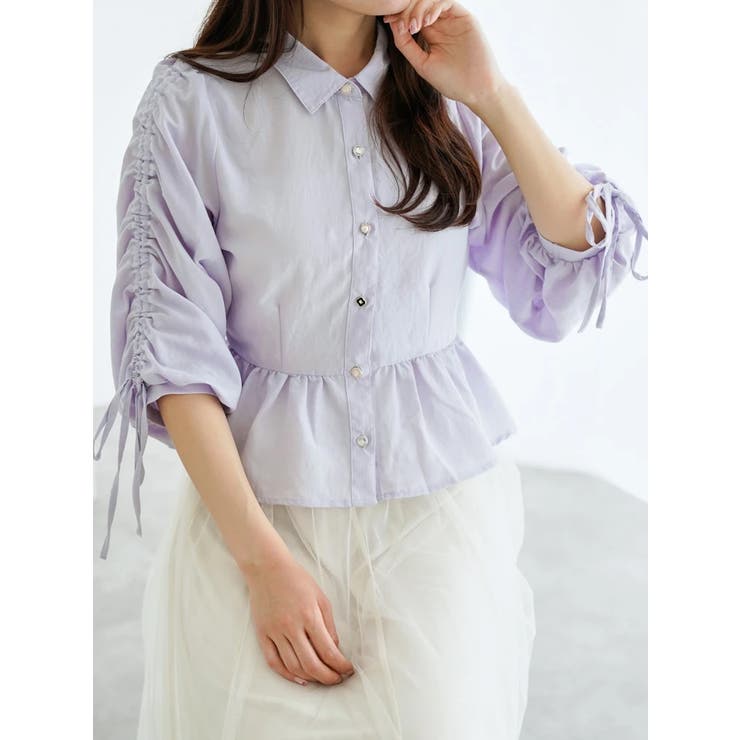 紫 | 多種ボタン袖ドロストペプラムシャツ | LUDIC PARK