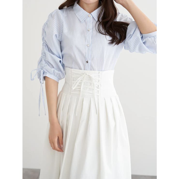 Ａ柄 | 多種ボタン袖ドロストペプラムシャツ | LUDIC PARK