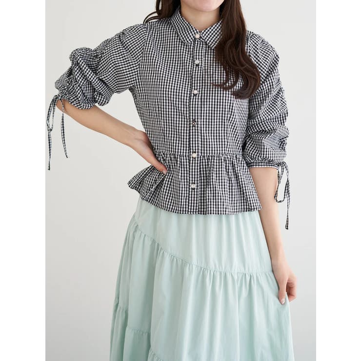 Ｂ柄 | 多種ボタン袖ドロストペプラムシャツ | LUDIC PARK