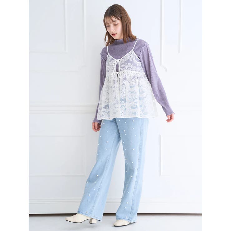 訳あり商品 オーガンジー花柄刺繍キャミソール[品番：PLMW0013780]｜LUDIC トップス