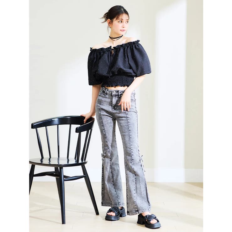 ビジュージョーゼットオフショルブラウス[品番:PLMW0014195 ビジュージョーゼットオフショルブラウス[品番:PLMW0014195