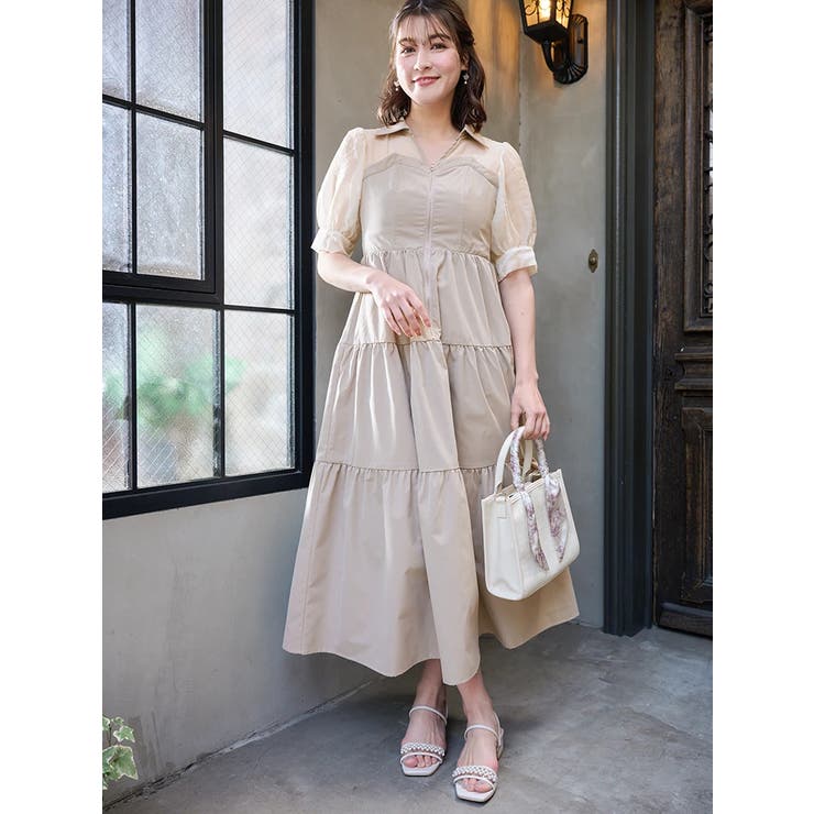 モンクレール　異素材切り替え　白ワンピース 極美品☆モンクレール SS DRESS 異素材切り替え ロング