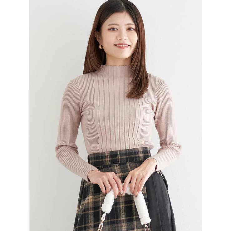 ベージュ | ランダムリブボトルネックニットトップス | LUDIC PARK