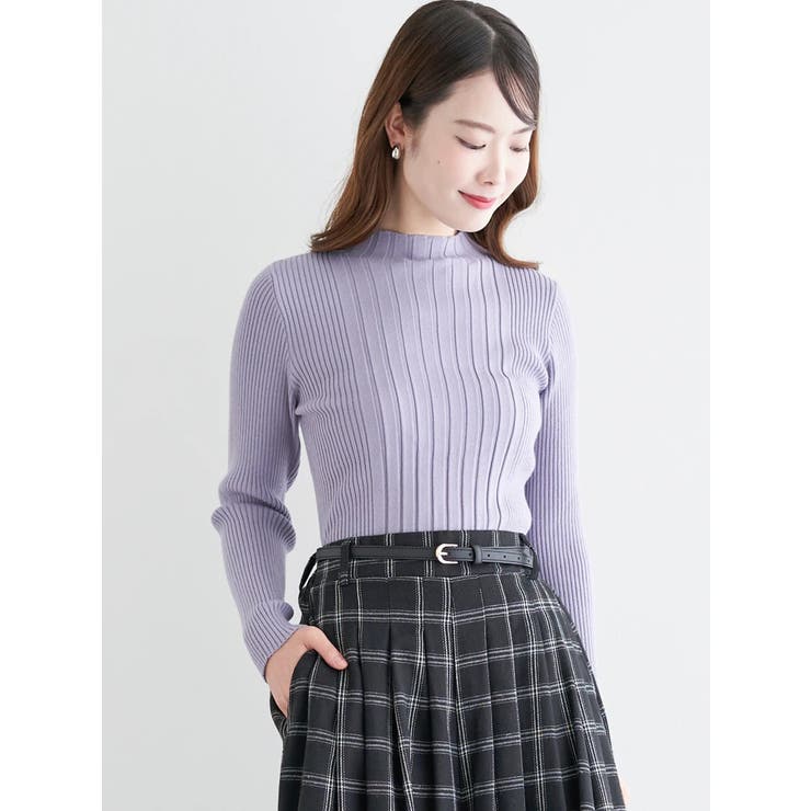 ペールブルー | ランダムリブボトルネックニットトップス | LUDIC PARK