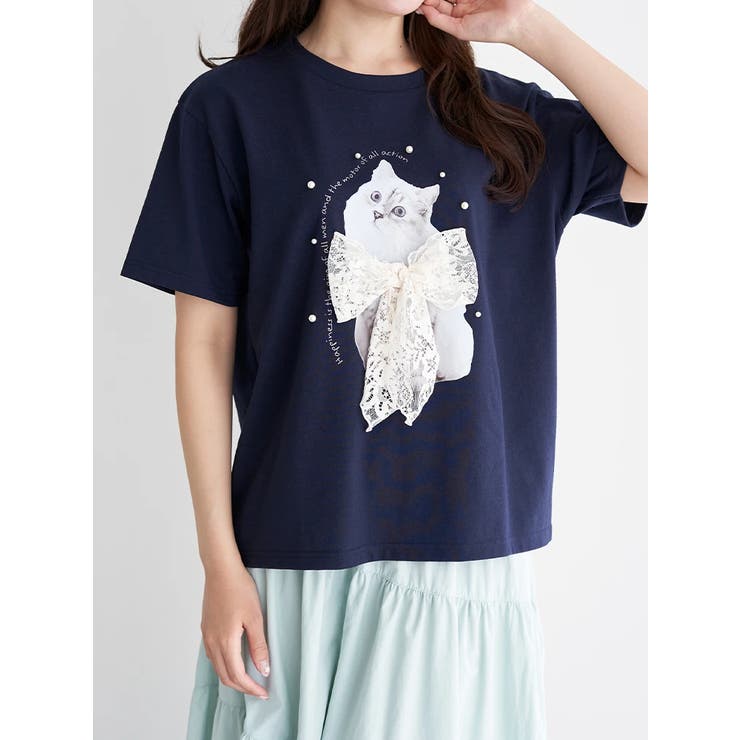 ネコリボン×パールTシャツ | LUDIC PARK | 詳細画像1 