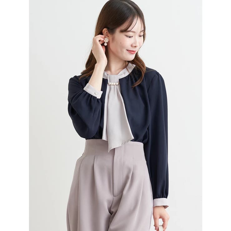 紺 | 【マルチWAY】ラクケア パールアクセサリー付きボウタイブラウス | LUDIC PARK