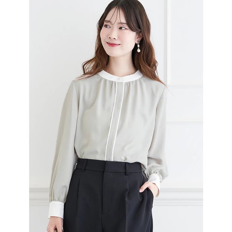 グレー | ラクケア 配色パイピングブラウス | LUDIC PARK