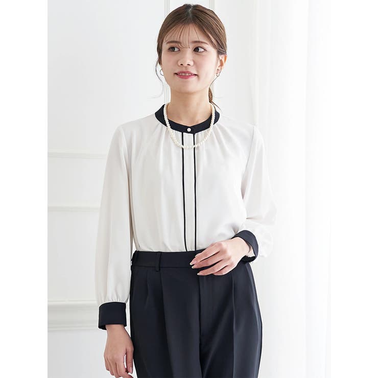 オフホワイト | ラクケア 配色パイピングブラウス | LUDIC PARK
