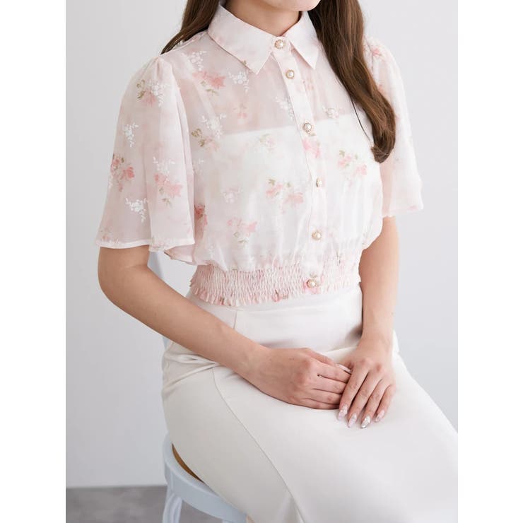花柄ブラウス 刺繍風プリント花柄ブラウス[品番：PLMW0014340]｜LUDIC PARK