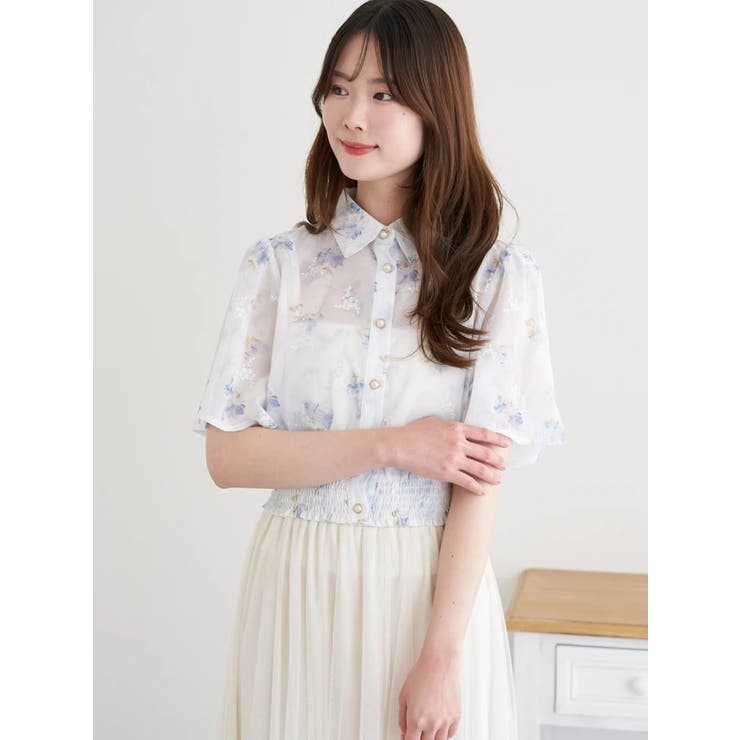 刺繍風プリント花柄ブラウス[品番：PLMW0014340]｜LUDIC PARK