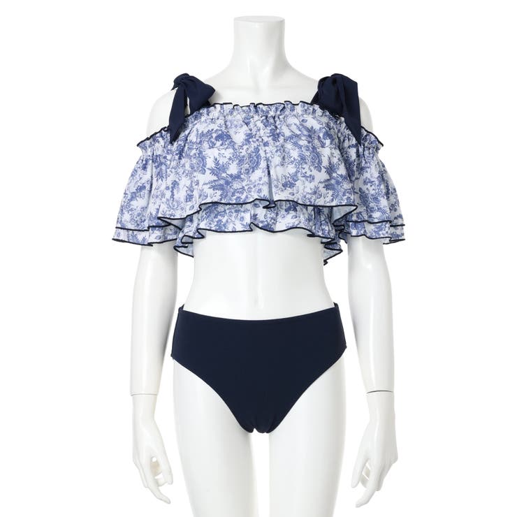 花柄・ドット柄×オフショル水着 スイムウェア 3点セット[品番