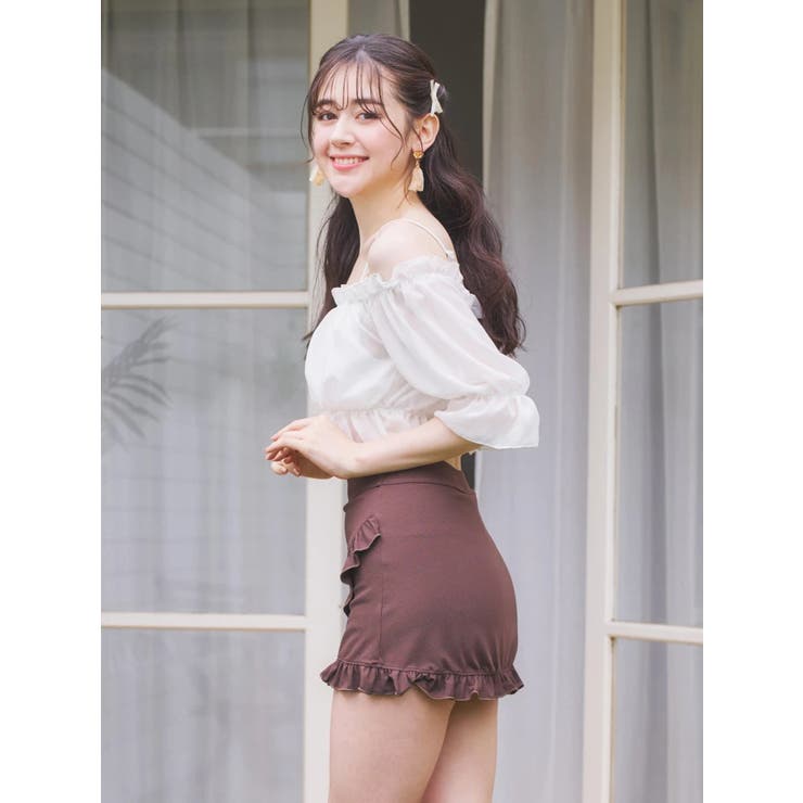 ストライプシフォン×オフショル水着 スイムウェア ２点セット | Resort Island | 詳細画像3 