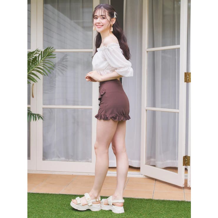 ストライプシフォン×オフショル水着 スイムウェア ２点セット | Resort Island | 詳細画像7 