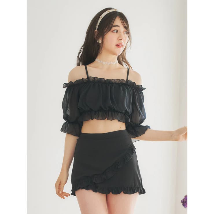 ストライプシフォン×オフショル水着 スイムウェア ２点セット | Resort Island | 詳細画像9 