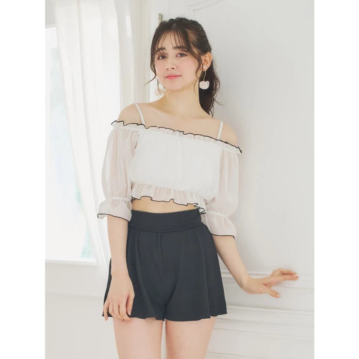 白 | 配色メロー×オフショル水着 スイムウェア 3点セット | Resort Island