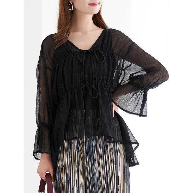 フロントダブルリボンブラウス（無地・ストライプ柄） | LUDIC PARK | 詳細画像12 