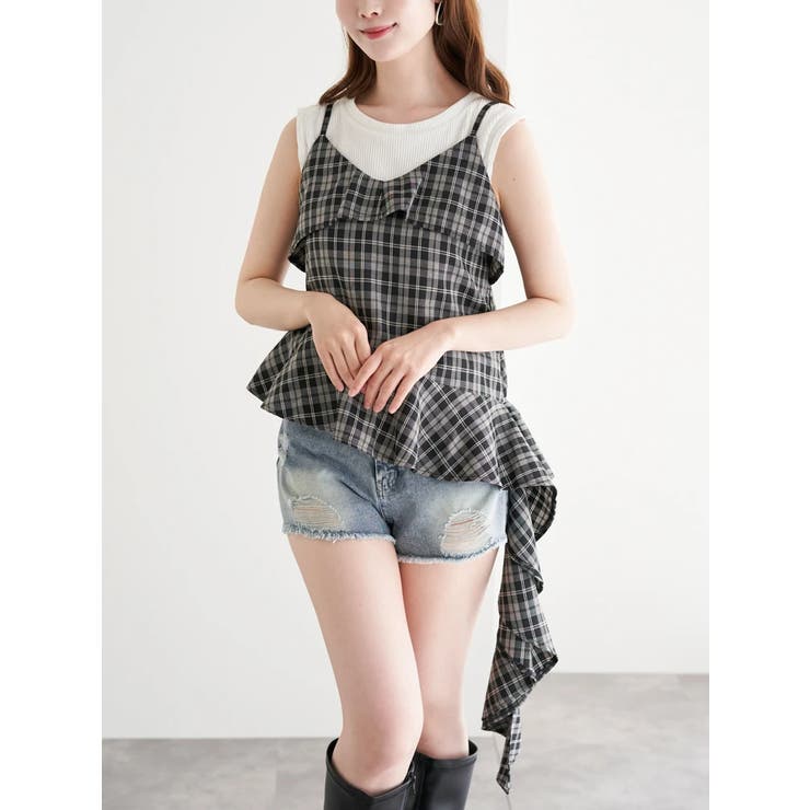 Liilu Paloma Top チェックキャミソール　4y notch.｜前開きチュールキャミソール | Rakuten Fashion(楽天