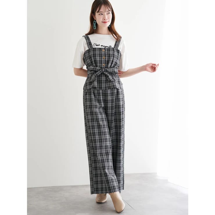 ビアズリー チェックウエストリブパンツ グレー 2 BEARDSLEY