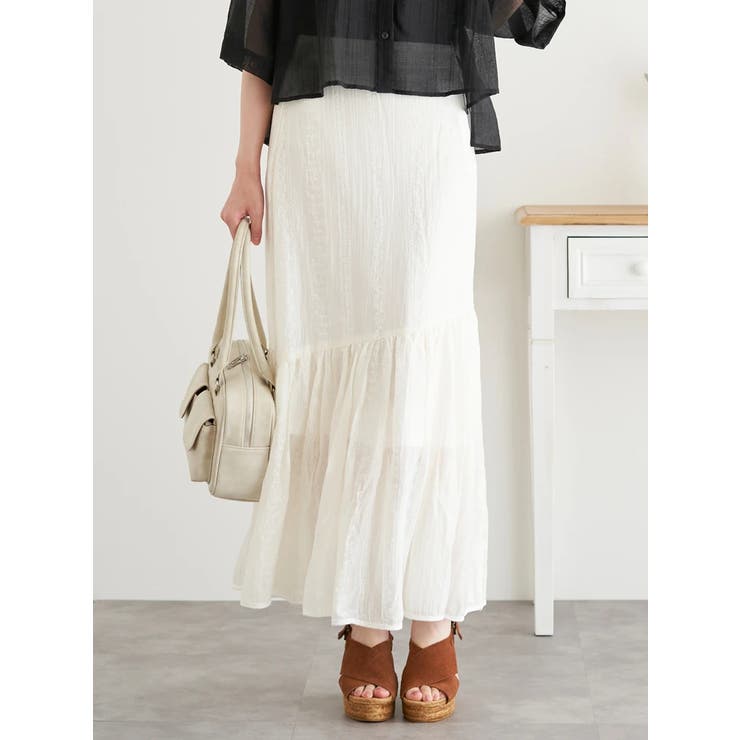 アイボリー | 刺繍風プリントマーメイドスカート | LUDIC PARK