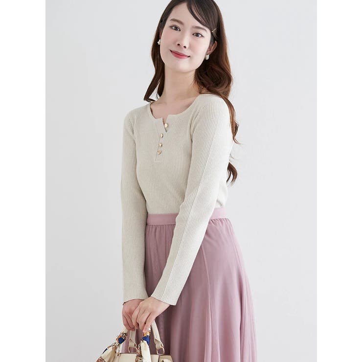 ヘンリーネックリブニットトップス（無地・ボーダー柄） | LUDIC PARK | 詳細画像2 