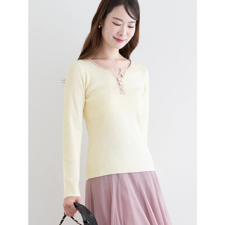 ヘンリーネックリブニットトップス（無地・ボーダー柄） | LUDIC PARK | 詳細画像7 