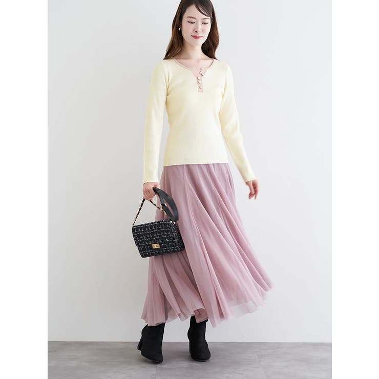 ヘンリーネックリブニットトップス（無地・ボーダー柄） | LUDIC PARK | 詳細画像9 