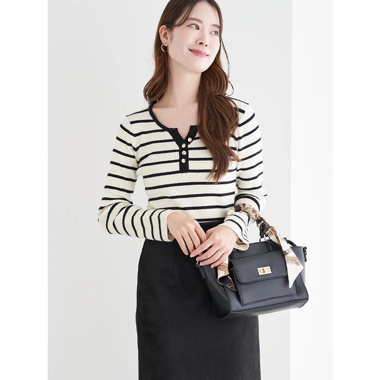 ヘンリーネックリブニットトップス（無地・ボーダー柄） | LUDIC PARK | 詳細画像11 