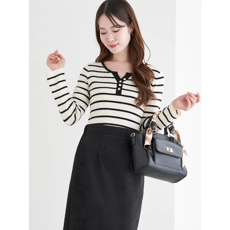 ヘンリーネックリブニットトップス（無地・ボーダー柄） | LUDIC PARK | 詳細画像12 