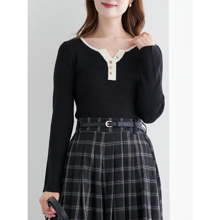 ヘンリーネックリブニットトップス（無地・ボーダー柄） | LUDIC PARK | 詳細画像16 