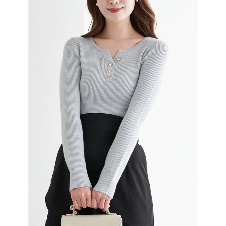 ヘンリーネックリブニットトップス（無地・ボーダー柄） | LUDIC PARK | 詳細画像21 