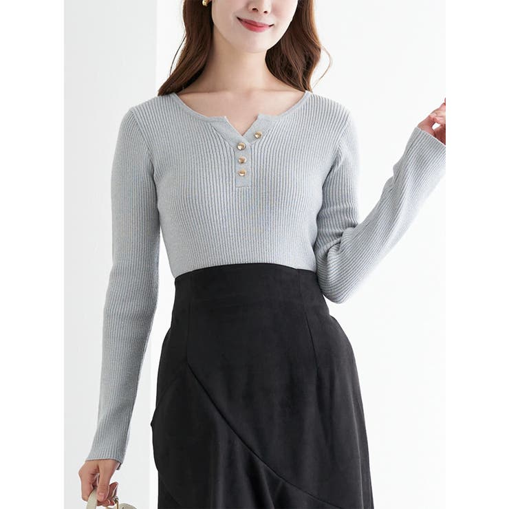 ヘンリーネックリブニットトップス（無地・ボーダー柄） | LUDIC PARK | 詳細画像22 