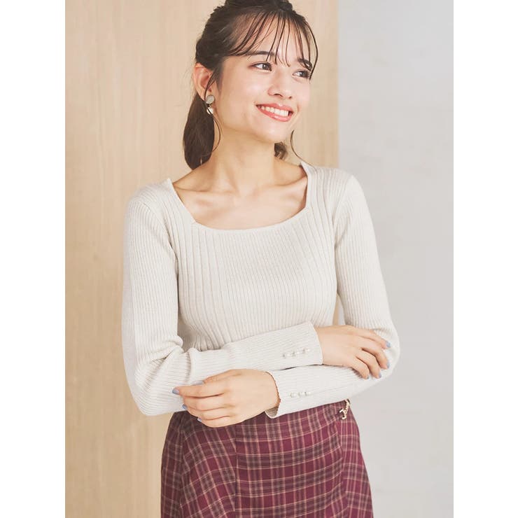 ベージュ | スクエアネックラメニットプルオーバー | LUDIC PARK