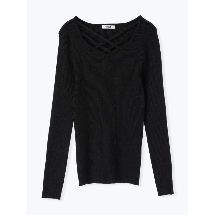 黒 | フロントクロスリブラメニットプルオーバー | LUDIC PARK