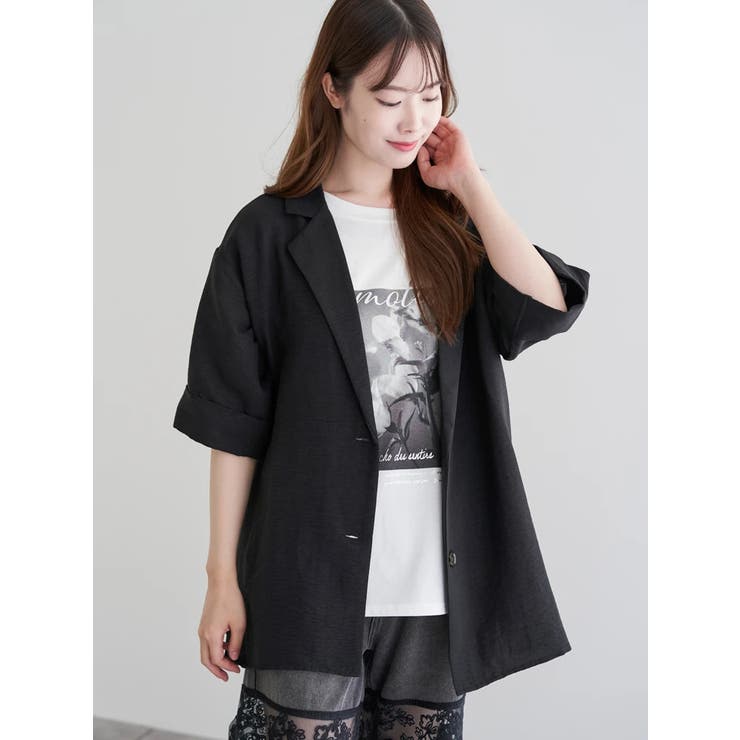 黒 | パウダーサテンテーラードジャケット | LUDIC PARK