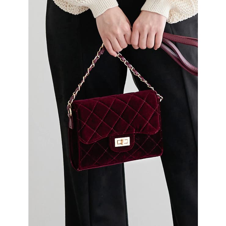 ワイン | ベロアフラップショルダーバッグ | LUDIC PARK