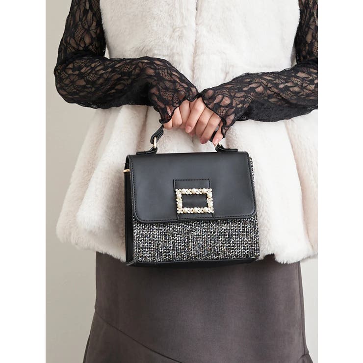 黒 | [2WAY]ツイード×フェイクレザーバッグ | LUDIC PARK