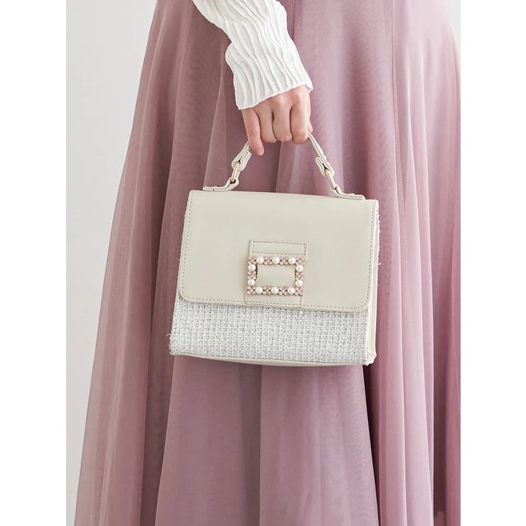 アイボリー | [2WAY]ツイード×フェイクレザーバッグ | LUDIC PARK