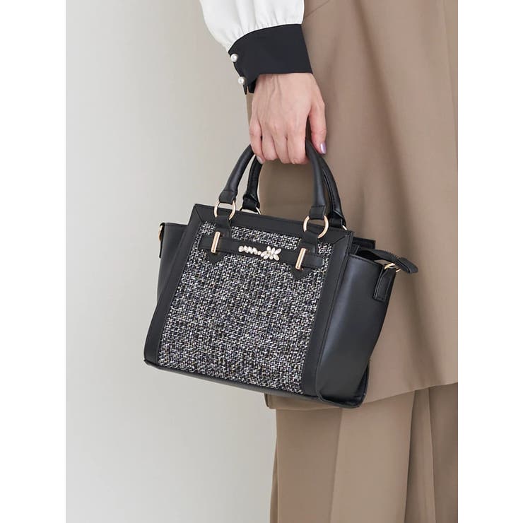 [2WAY]ビジュー付きツイード×フェイクレザーバッグ | LUDIC PARK | 詳細画像11 