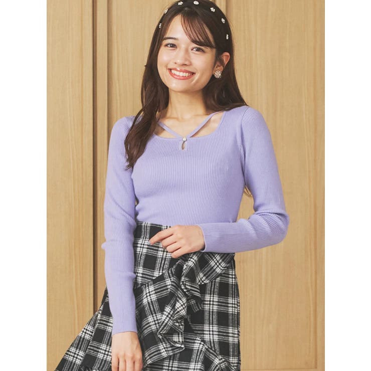 パール付きクロスリブニットトップス | LUDIC PARK | 詳細画像1 